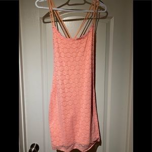 🪴Hollister - Coral Orange Stretchy Lace Summer Dress